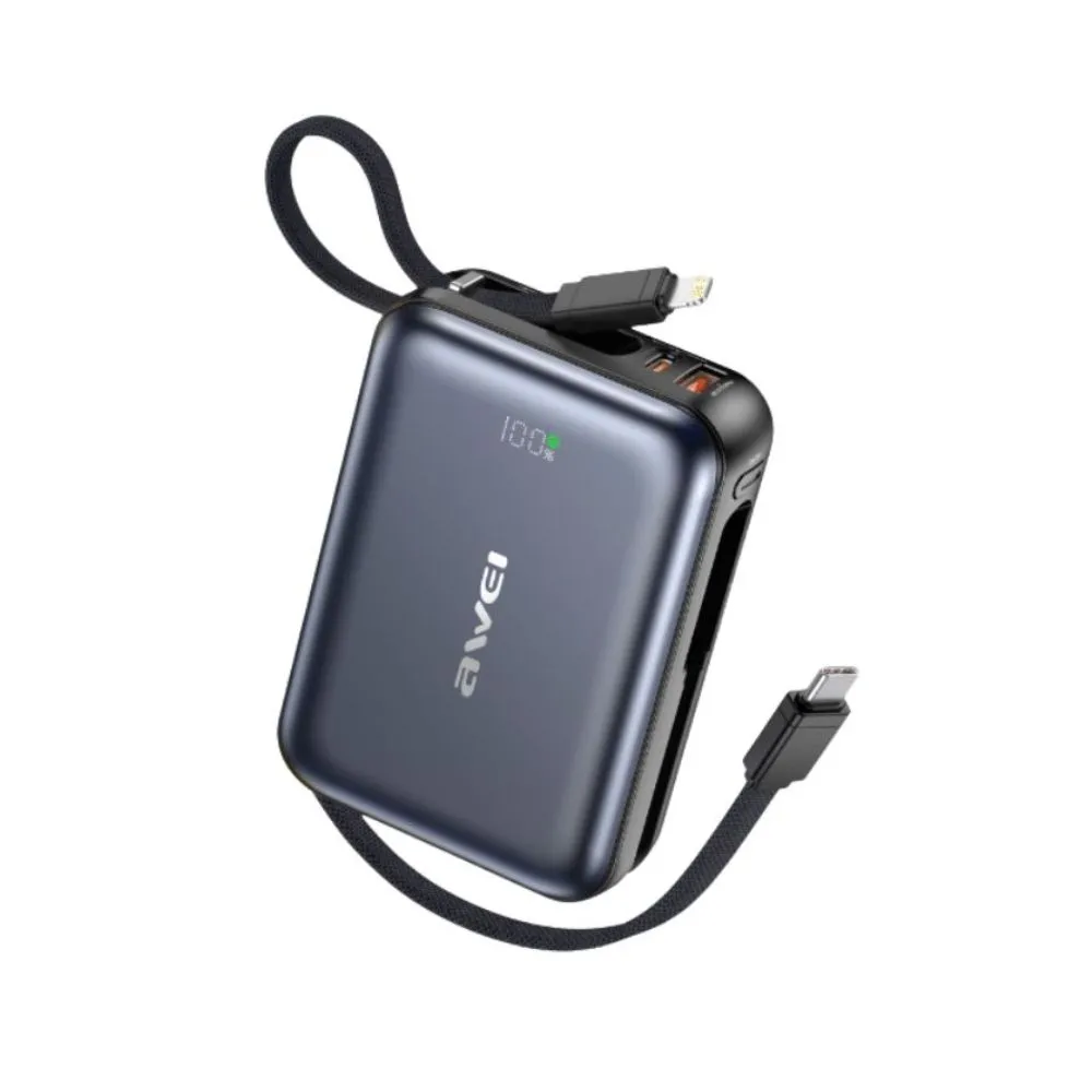 AWEI C03 20000mAh 45W Fast Charging Power Bank with Built-in Cables - Price in Bangladesh
