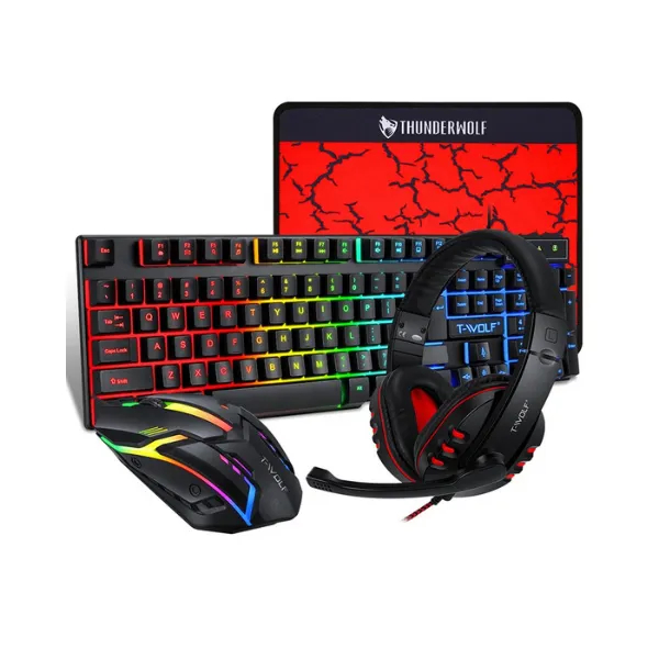 T-Wolf TF-800 4 In 1 Wired Gaming Keyboard, Mouse, Headphone & Mouse Pad Combo - Price in Bangladesh