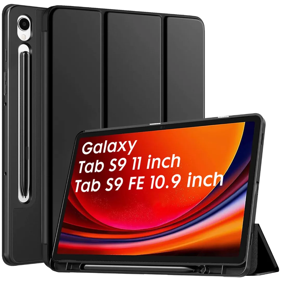 Tri-Fold Case Samsung Galaxy Tab S7/S8/S9/S9 Fe 11″ 10.9" Tablet Cover With Pen Slot Phone Cases & Covers Price in Bangladesh - Mobile.com.bd
