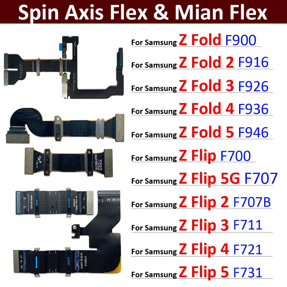 For Samsung Galaxy Z Fold 1 2 3 4 5 MainBoard Connector LCD Display USB Flex Cable Ribbon For Samsung Galaxy Z Flip 1 2 3 4 5 New Spin Axis Flex Cable Ribbon Replacement Part