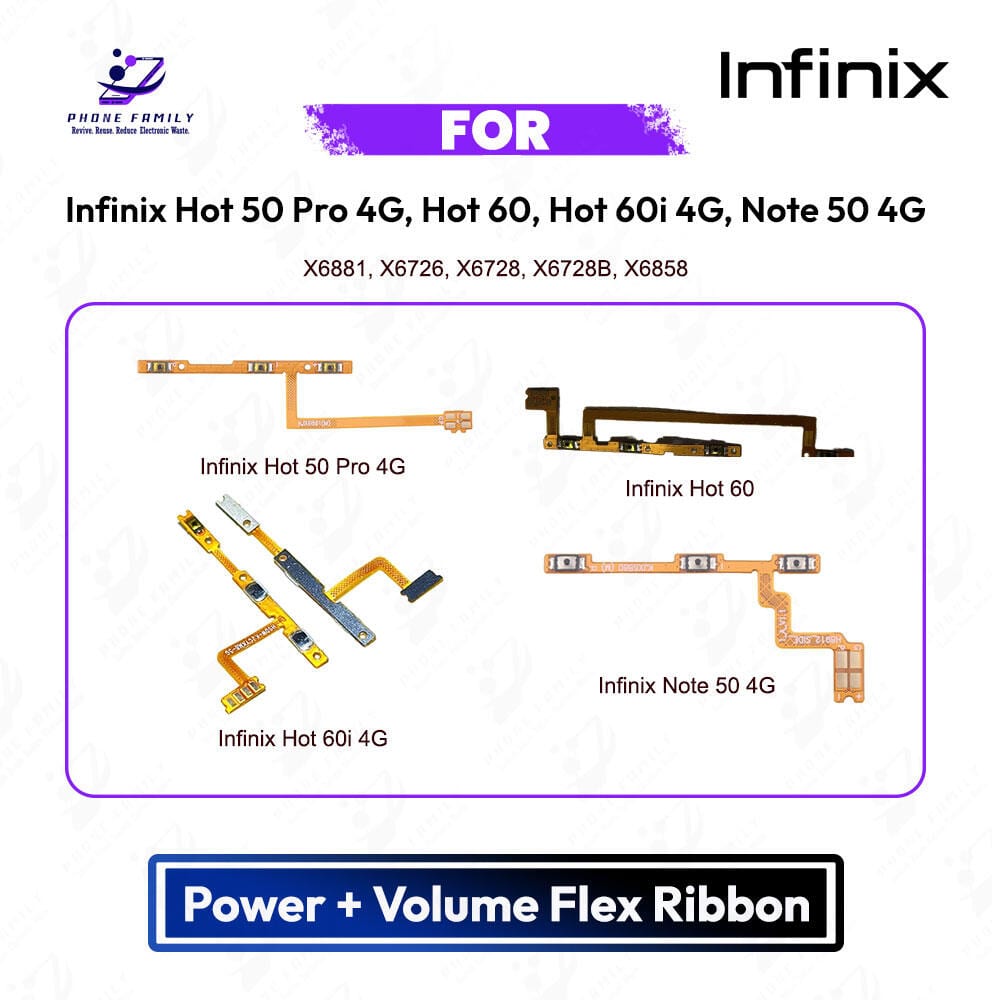 Infinix Hot 50 Pro 4G, Hot 60, Hot 60i 4G, Note 50 4G Power Button Volume/On Off Key Flex Cable Replacement Parts - Price in Bangladesh