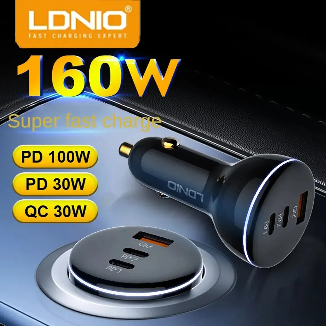 LDNIO 160W Car Charger QC4+ Super Fast Charging For iPhone 12 13 Pro Xiaomi Huawei Samsung Full protocol Laptops Tablets Car Phone Charger Chargers Adapters Price in Bangladesh - Mobile.com.bd