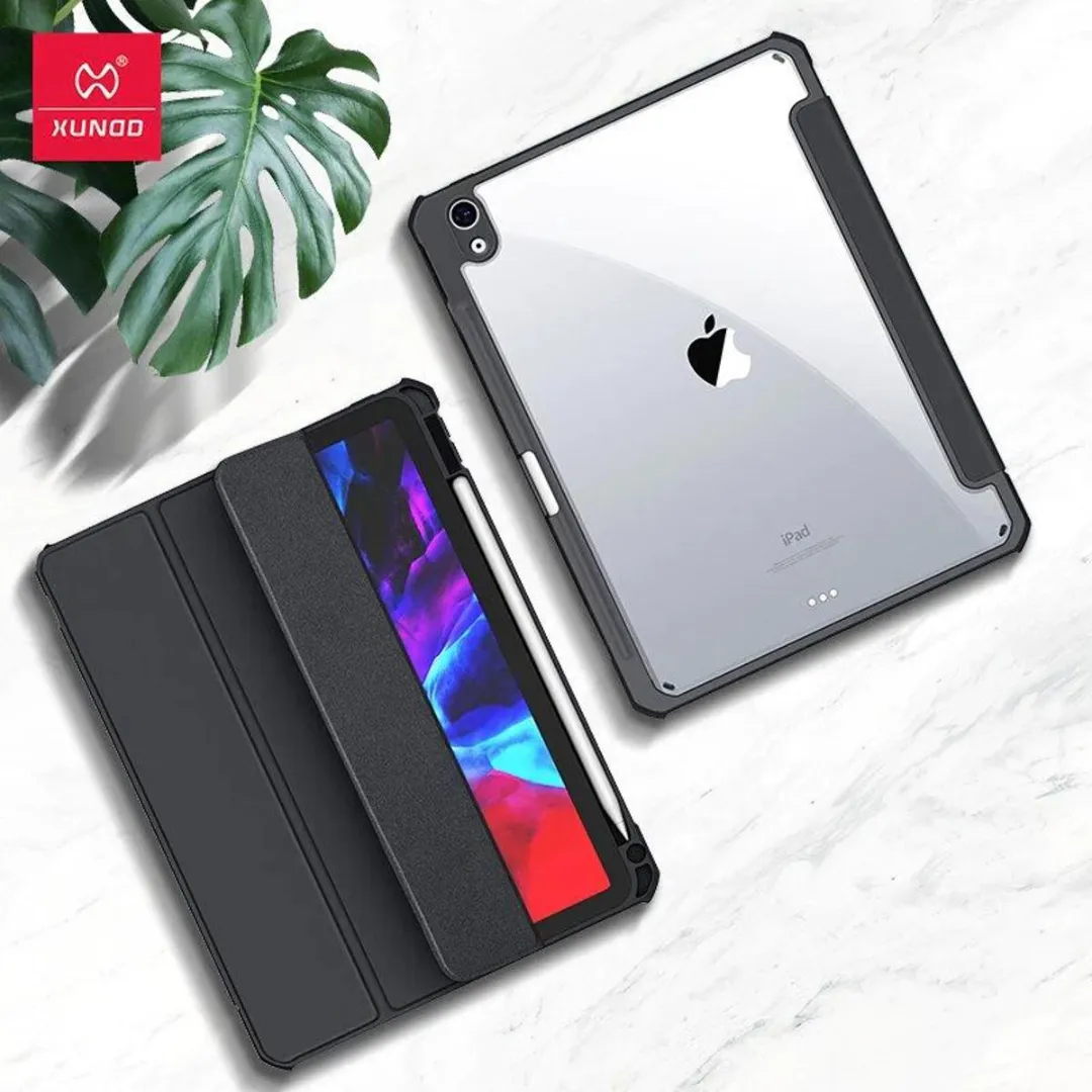 Xundd Leather Case For Apple Ipad 8Th & 9Th Gen (2020-2021) 10.2 Inch Case Shockproof Transparent Trifold Light Tablet Cover (Black) Phone Cases & Covers Price in Bangladesh - Mobile.com.bd