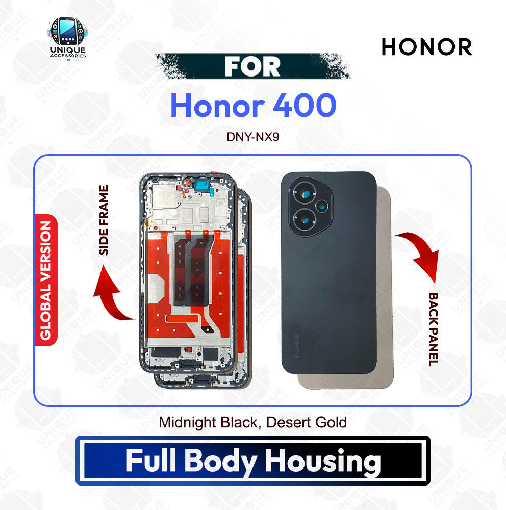 Honor 400 (Global) DNY-NX9 Full Body Housing | LCD Frame + Back Panel + Camera Glass Replacement | Not for China | Exact Fit | Black / Pink Back Panels & Housings Price in Bangladesh - Mobile.com.bd