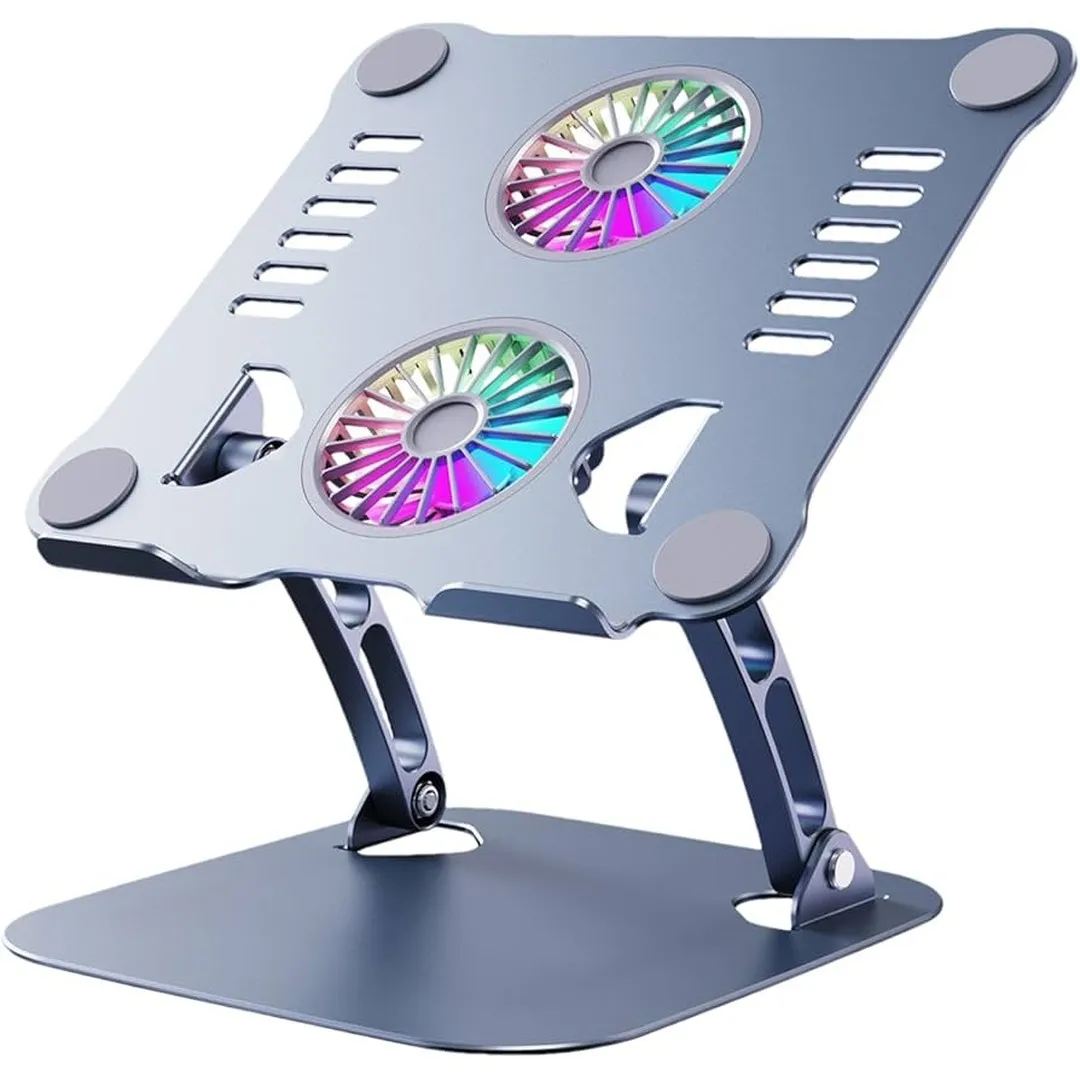 Laptop Cooling Stand | Laptop Metal Cooling Pad, Ergonomic Foldable Laptop Cooling Pad With Double Fan, Aluminum Alloy Lifting and Folding Double Fan, Adjustable Height Cooler for Laptop and Tablet Phone Holders & Stands Price in Bangladesh - Mobile.com.bd