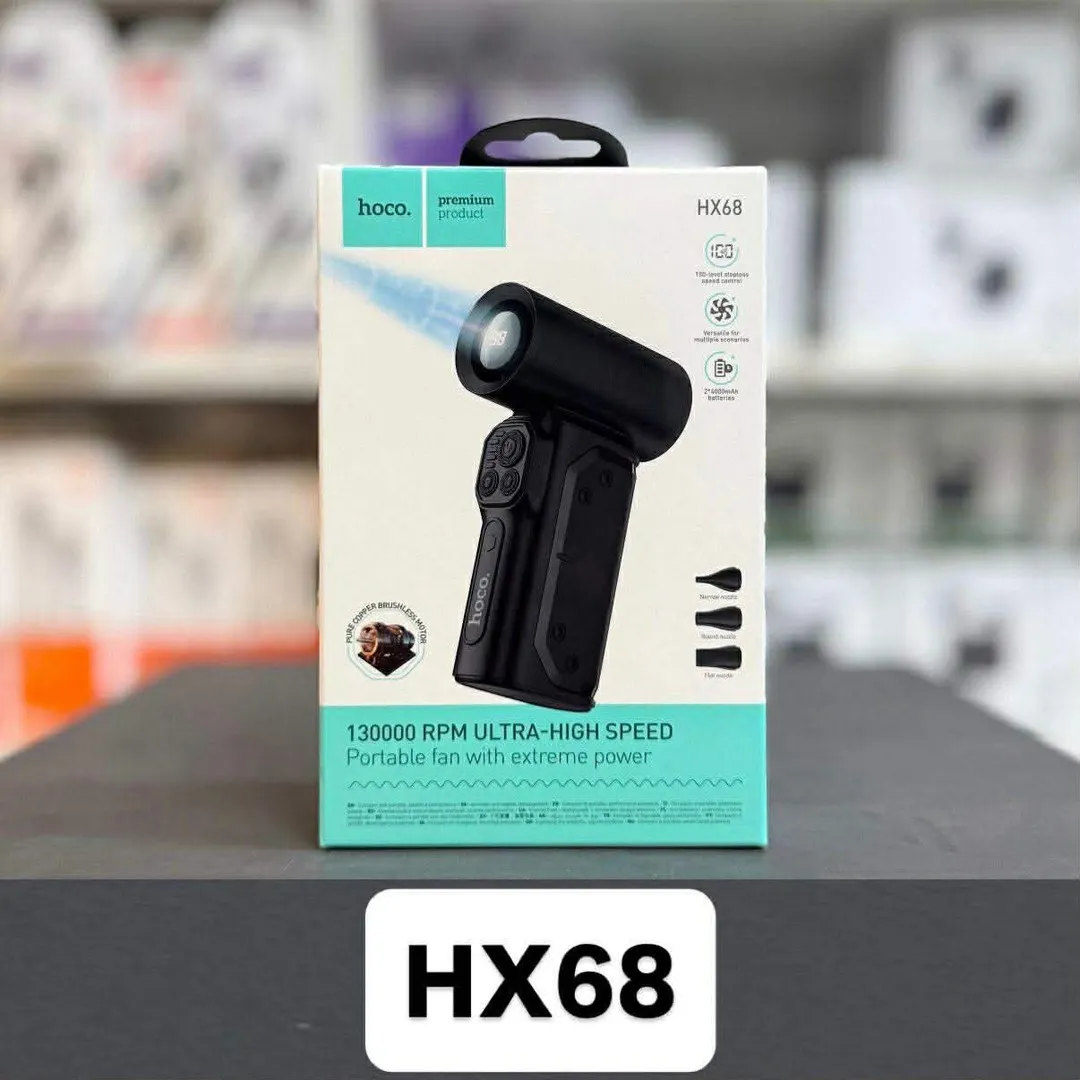 Hoco HX68 Flujo Turbo Jet Fan Digital Display Violent 130000RPM Ultra High Speed Total 8000mAh Battery Up to 1 Hour Backup 90db Low Noise Mini Fan for Cooling - Price in Bangladesh