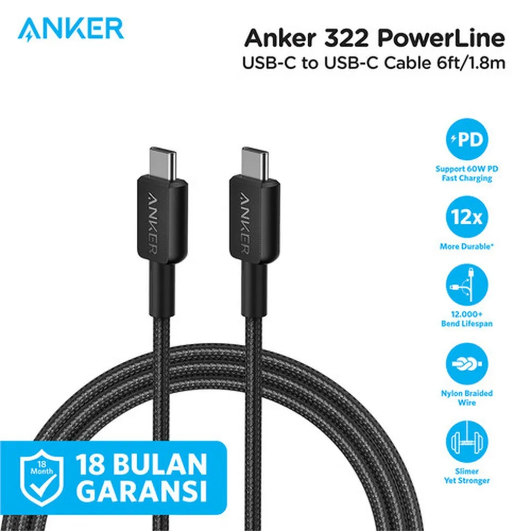 Anker 322 USB-C To USB-C Cable 6ft (Braided) White – A81F6P21 Cables Price in Bangladesh - Mobile.com.bd