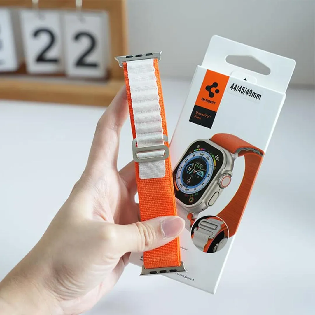 Premium Spigen Alpine Loop Two-Tone Nylon Strap For Apple Watch Ultra 49Mm 45Mm 44Mm 42Mm (Orange And White) - Price in Bangladesh