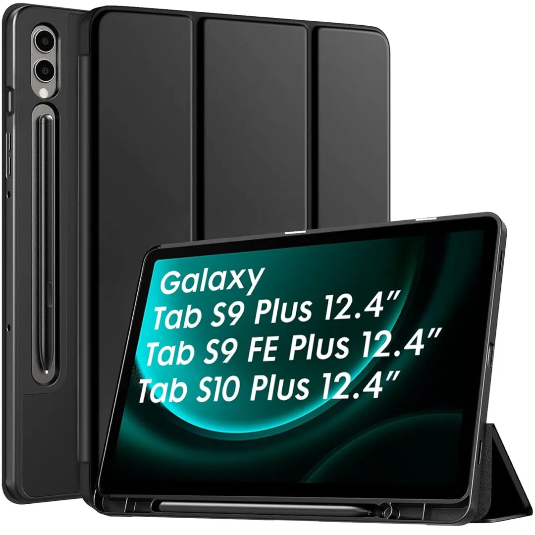 Robustrion Cover For Samsung Tab S9 Plus/S9 Fe Plus/S10 Plus 12.4" Cover Case Flip Stand Back Case Cover [S Pen Holder] For Samsung Galaxy Tab S9 Plus/Tab S9+ / S9 Fe Plus / S9 Fe+ / S10 Plus / S10+ Cover Tablet Cover With [Auto Sleep/Wake]-Black/Navy Blu Phone Cases & Covers Price in Bangladesh - Mobile.com.bd