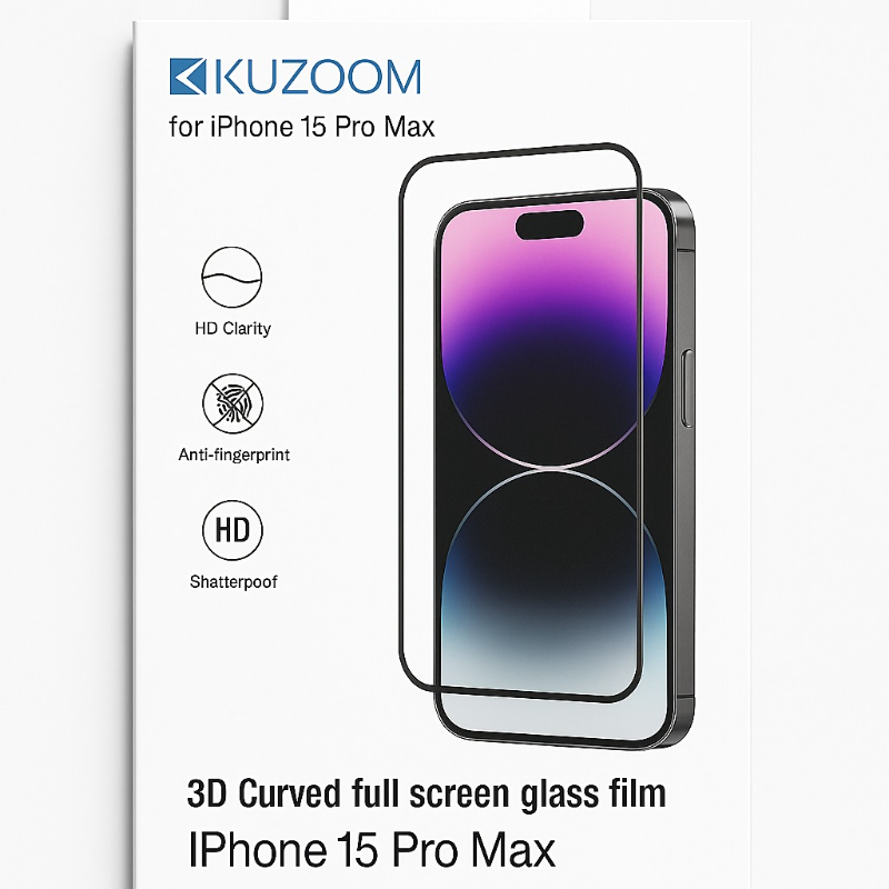 KUZOOM Premium Tempered Glass Screen Protector for iPhone 15 Pro Max Shatterproof Full Coverage - Price in Bangladesh
