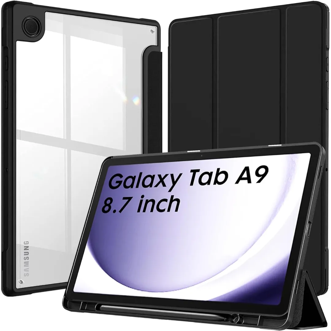 Proelite Cover For Samsung Galaxy Tab A9/A11 8.7 Inch Cover Case, Smart Flip Case Cover For Samsung Galaxy Tab A9/A11 8.7 Inch With S Pen Holder, Black & Dark Blue [Transparent Back] Phone Cases & Covers Price in Bangladesh - Mobile.com.bd