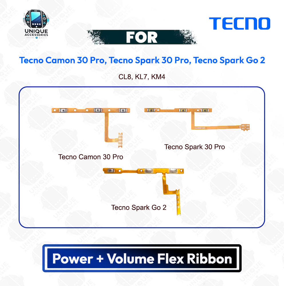 Tecno Camon 30 Pro, Tecno Spark 30 Pro, Tecno Spark Go 2 Power Button Volume/On Off Key Flex Cable Replacement Parts Flex Cables Price in Bangladesh - Mobile.com.bd