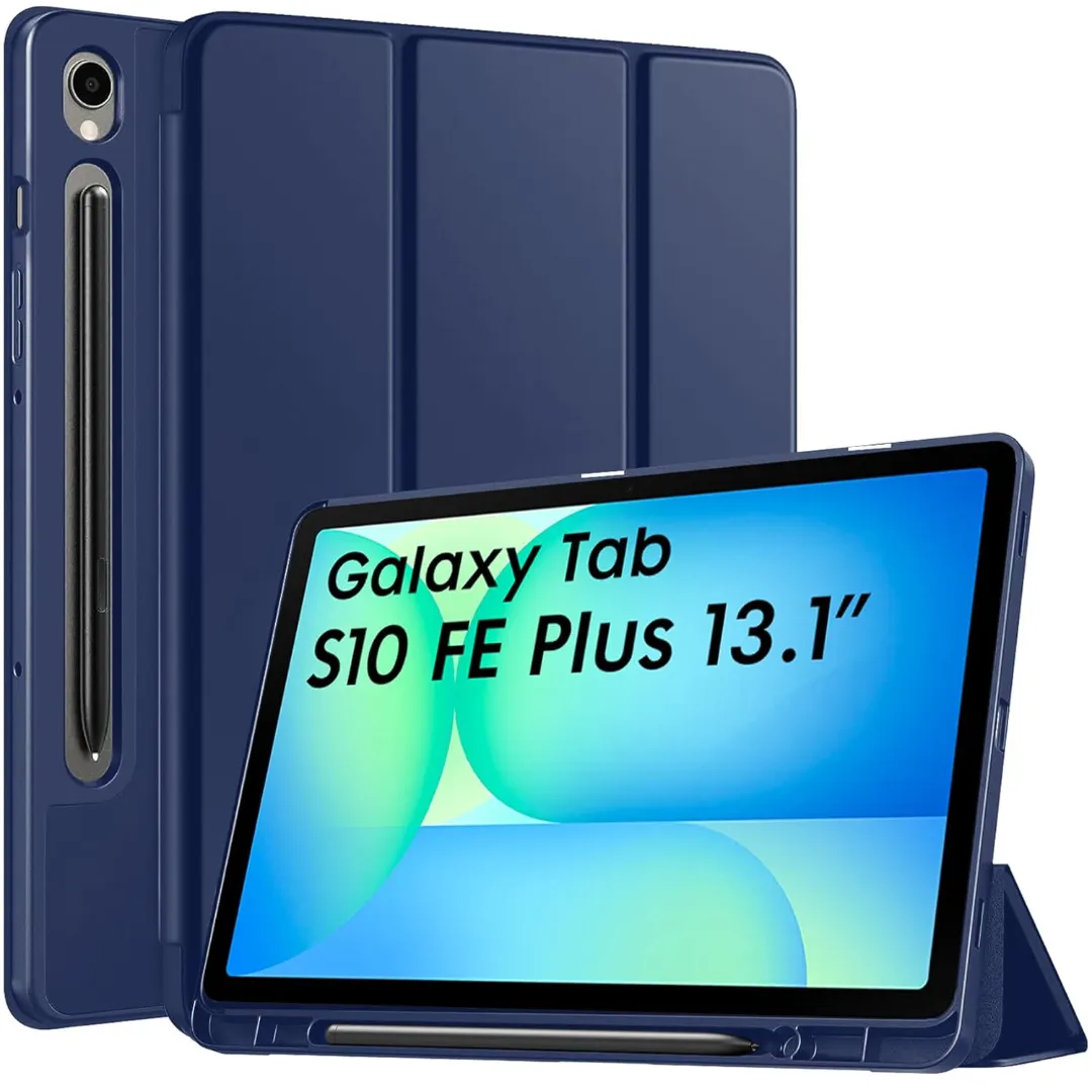 Premium Flip Cover For Samsung Galaxy Tab S10 Fe Plus 13.1 Inch, Soft Flexible Flip Case Cover For Samsung Galaxy Tab S10 Fe Plus 13.1 Inch Cover, [Recoil Series]- Black - Navy Blue - Price in Bangladesh