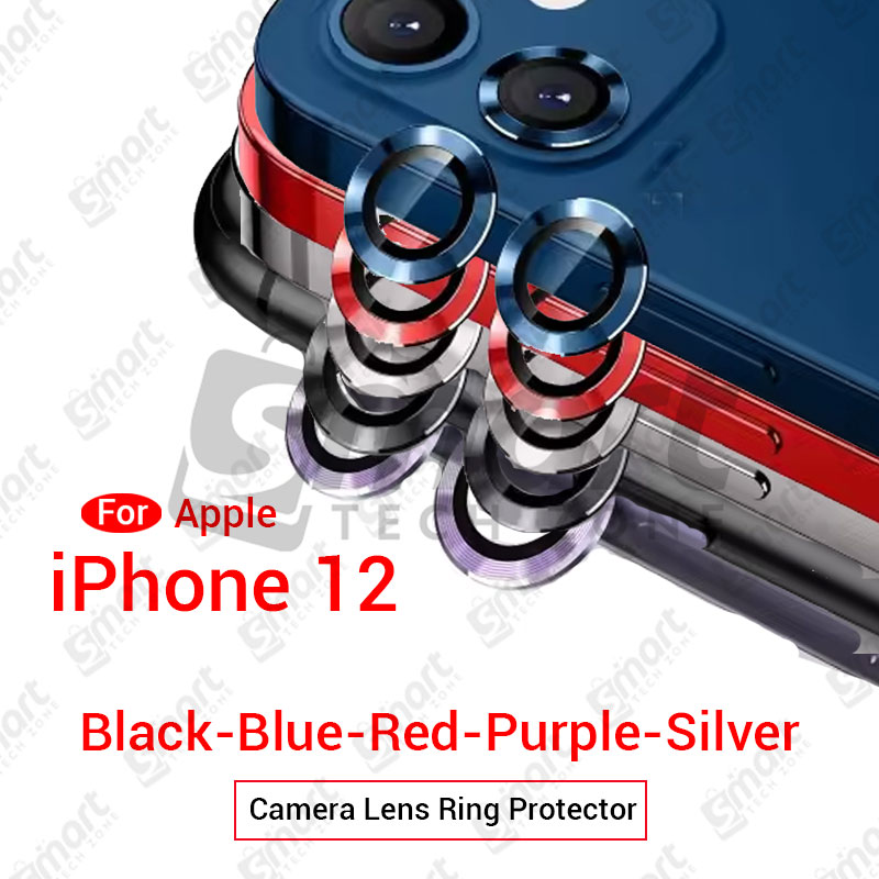 For Apple iPhone 12 All Colour Camera Protector Metal Ring Tempered Glass Camera Lens Protector