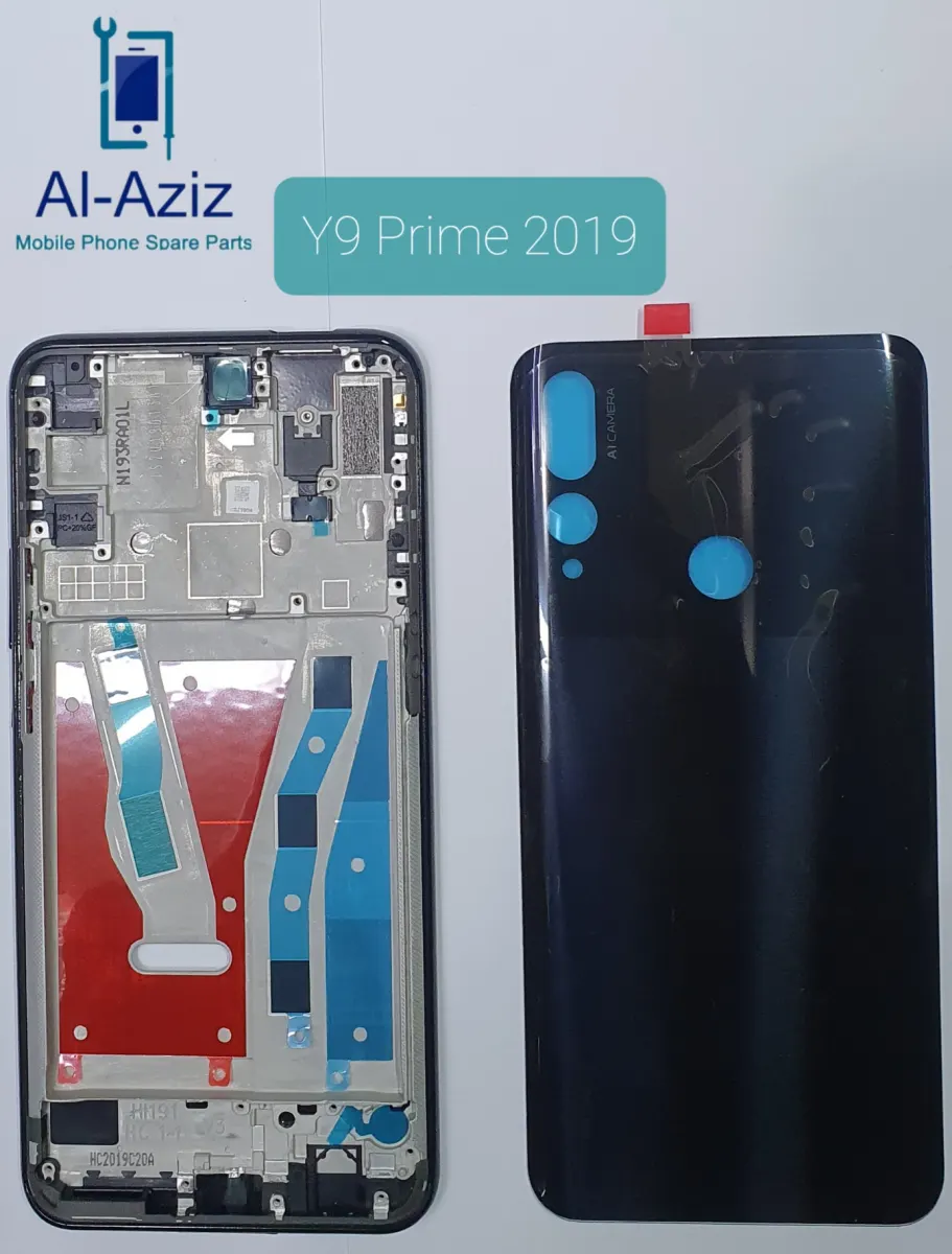 Huawei y9 prime 2019 সম্পূর্ণ হাউজিং অরিজিনাল কেসিং বডি ব্যাক গ্লাস মাঝারি lcd ফ্রেম রিয়ার ব্যাটারি ডোর কভার রিপ্লেসমেন্ট