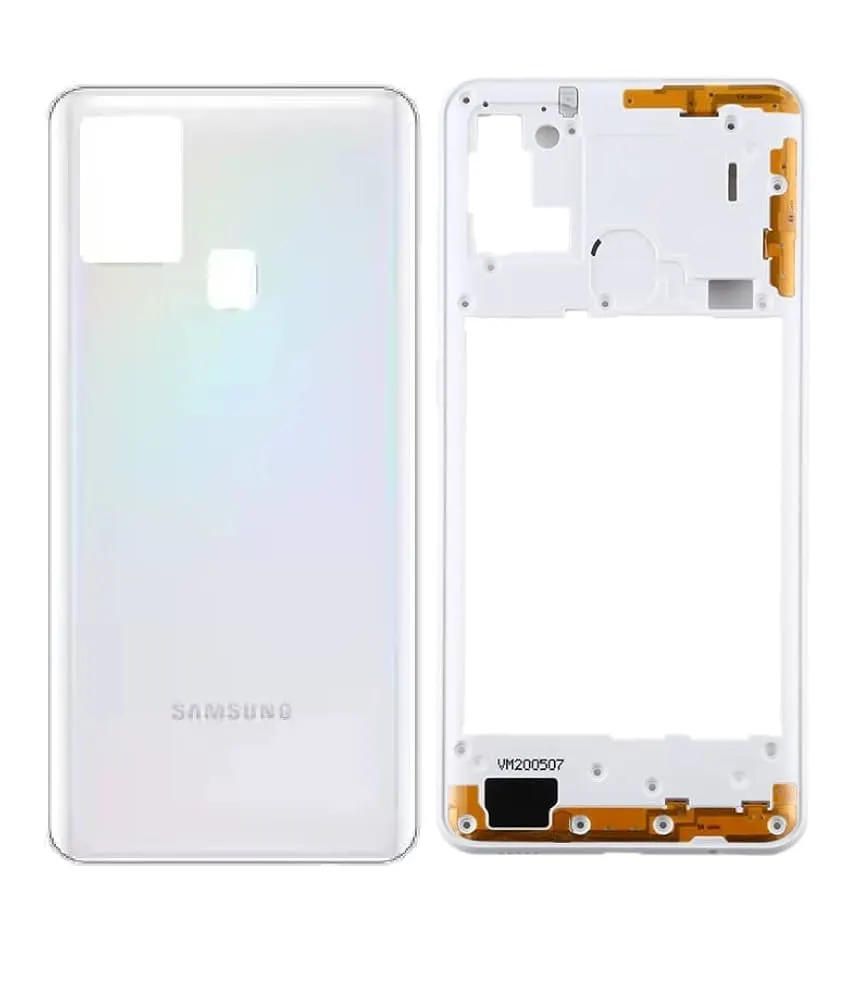 Back Panel Body Cover Housing Body Back Door +Middle Ring Body Panel Ring Body (with Logo) (Middle Ring + Back Panel) for Samsung Galaxy A21S