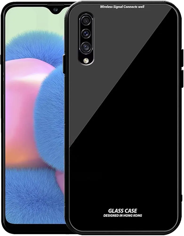 Glass Back Case for Samsung Galaxy A50 / Samsung Galaxy A30s / Samsung Galaxy A50s Designed Glass with Shockproof Back Cover (Black)