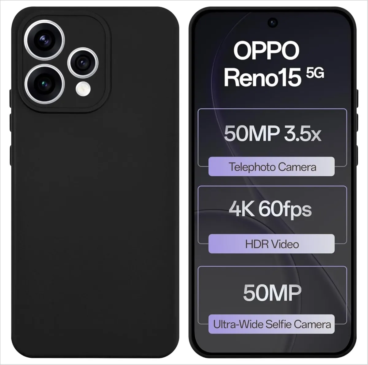 Premium Liquid Silicone Cover for Oppo Reno 15 5G Back Cover with full camera protection