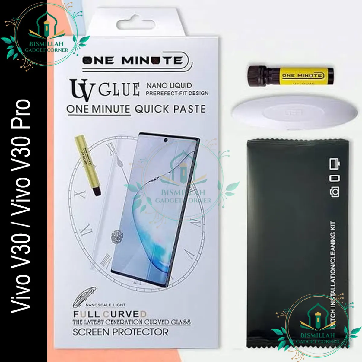 Original Premium UV Tempered Glass For Vivo V30 / Vivo V30 Pro Screen Protector Curved with Liquid Glue and UV Light -Transparent Clear - Price in Bangladesh