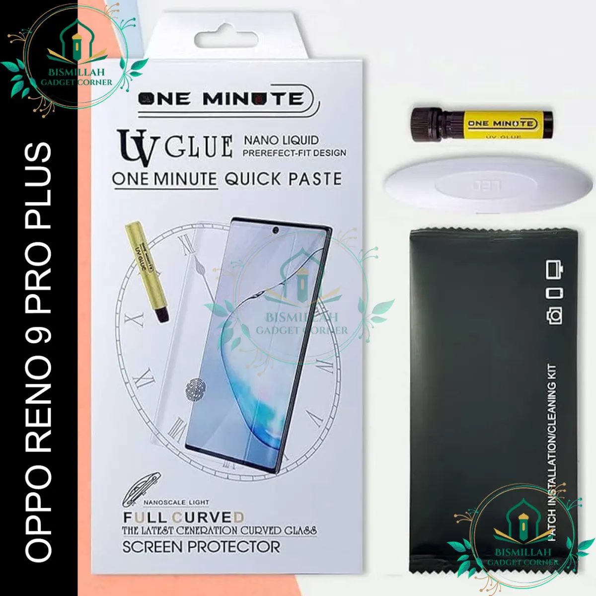 High Quality Premium UV Tempered Glass For Oppo Reno9 Pro+ Screen Protector Curved with Liquid Glue and UV Light -Transparent Clear - Price in Bangladesh