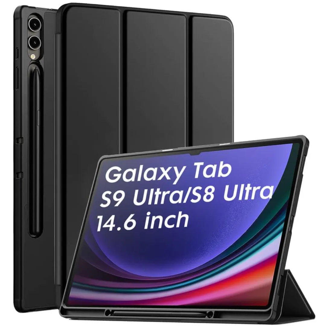 Robustrion Cover For Samsung Tab S9 Ultra Cover Case/Tab S8 Ultra Flip Stand Case Cover With S-Pen Holder For Samsung Galaxy Tab S9 / S8 Ultra Tablet Cover 14.6 Inch [Supports Auto Sleep Wake]-Black/Navy Blue - Price in Bangladesh