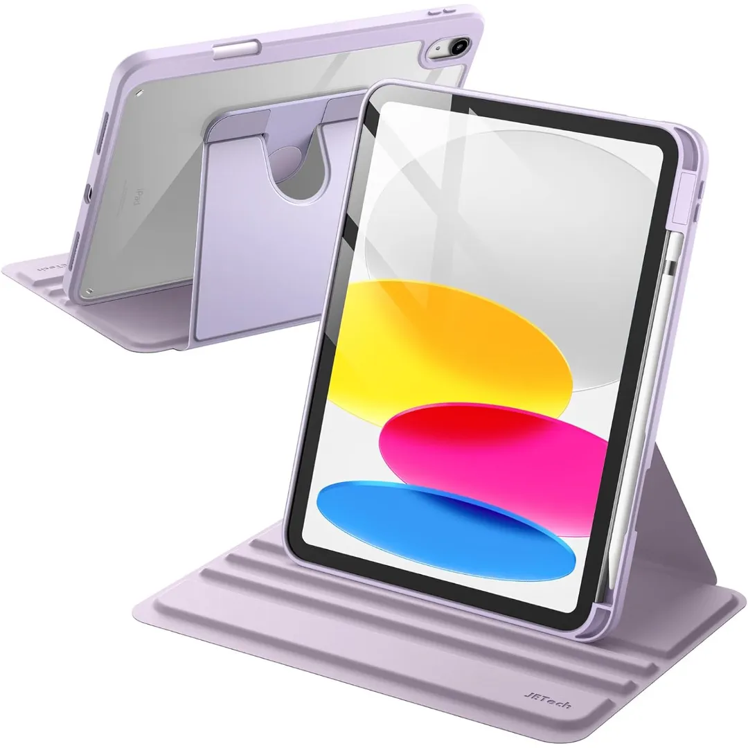 Jetech Rotating Case For Ipad (A16) 11Th/10Th Generation (2025/2022) With Pencil Holder, 360 Degree Rotation Protective Stand Cover Clear Back, Auto Wake/Sleep (Black-Light Purple-Sandy Pink) - Price in Bangladesh