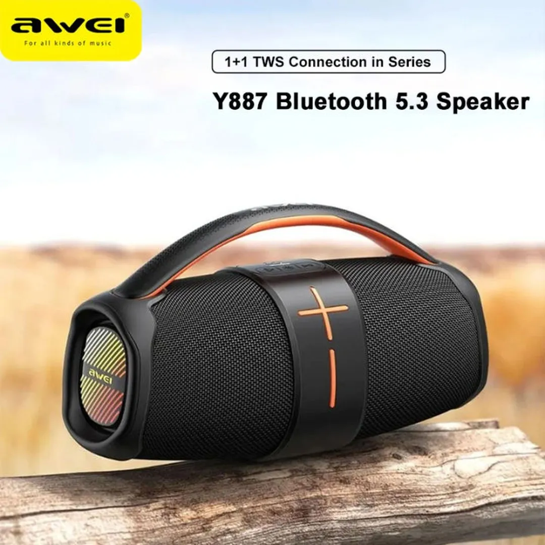 Awei Y887 Portable Speaker TWS Bluetooth 5.3 Outdoor Speaker with Balanced Bass AUX MP3 Player Waterproof Multiple LED Modes - Price in Bangladesh