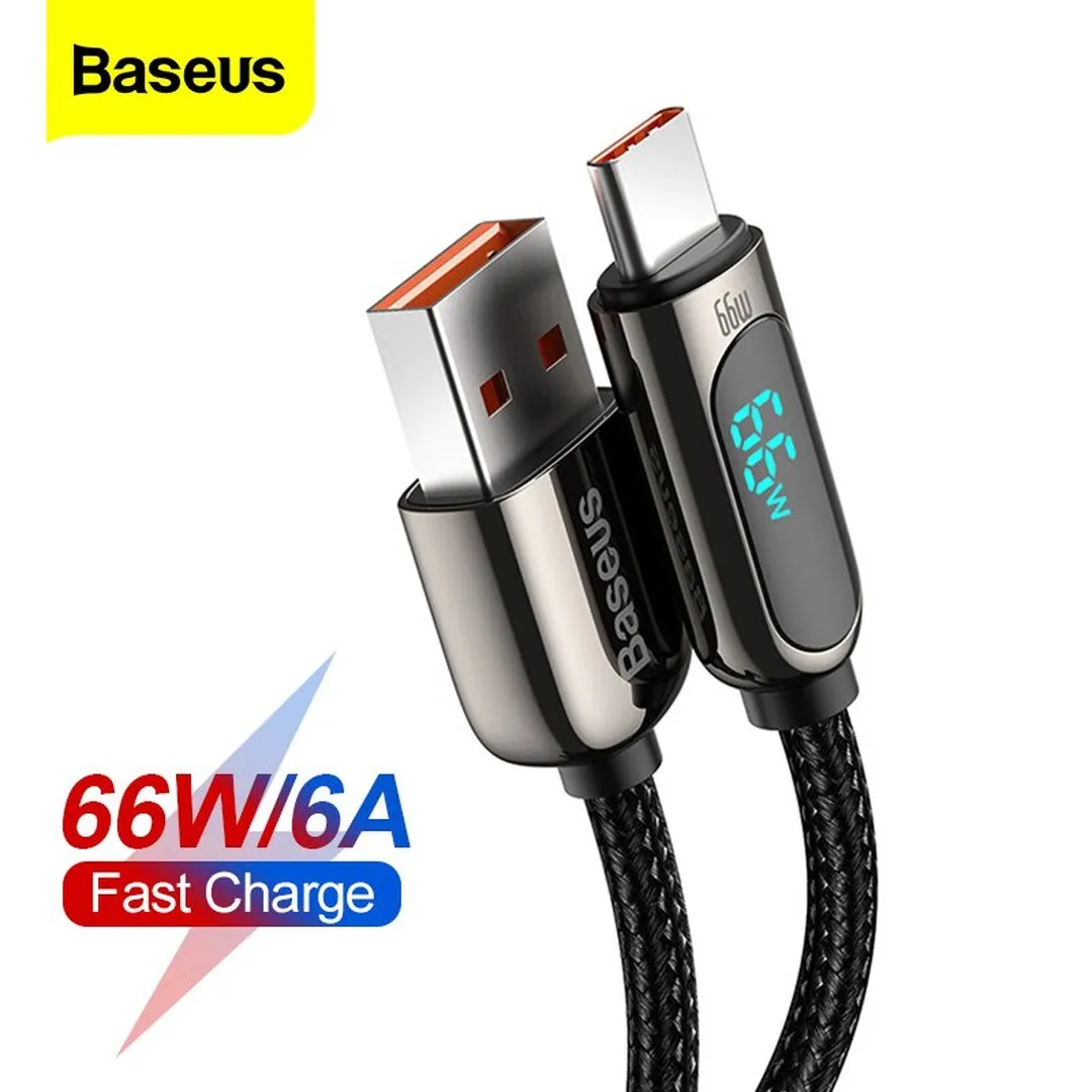 Baseus 66W USB 1M Cable 6A Fast Charging Charger Wire Cord For Huawei P40 LED Data USB C Phone Cable For Samsung S2 Chargers Adapters Price in Bangladesh - Mobile.com.bd