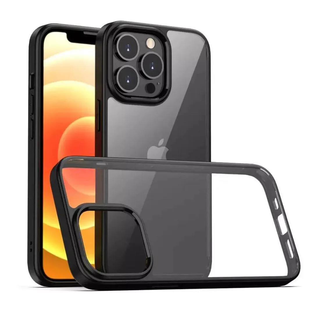 For Apple Iphone 14 Plus 6.7 2022 Q-Series Black Hard Transparent Clear Shockproof Bumper Case With Metal Camera Protection With Metal Buttons Fashion Simple Phone Casing Anti-Fall Phone Cover - Price in Bangladesh