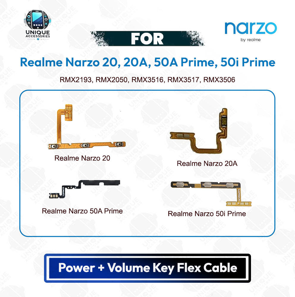 Realme Narzo 20, 20A, 50A Prime, 50i Prime Power Button Volume/On Off Key Flex Cable Replacement Parts - Price in Bangladesh