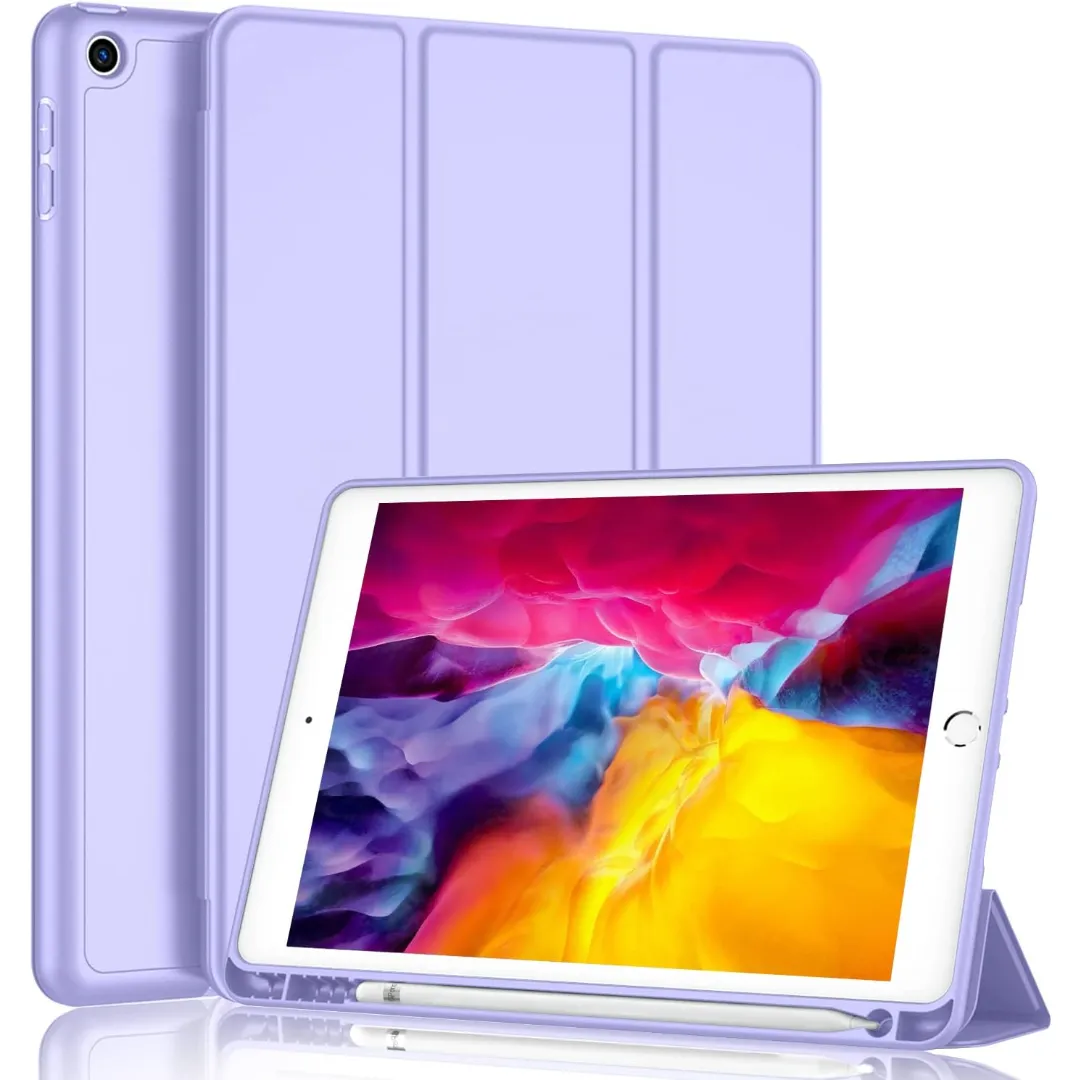 For Ipad 9Th Generation Case 2021/Ipad 8Th Generation Case 2020 10.2 Inch With Pencil Holder, Ipad 7Th Gen 2019 Case With Soft Baby Skin Silicone Back, Auto Wake/Sleep Cover (Black) Phone Cases & Covers Price in Bangladesh - Mobile.com.bd