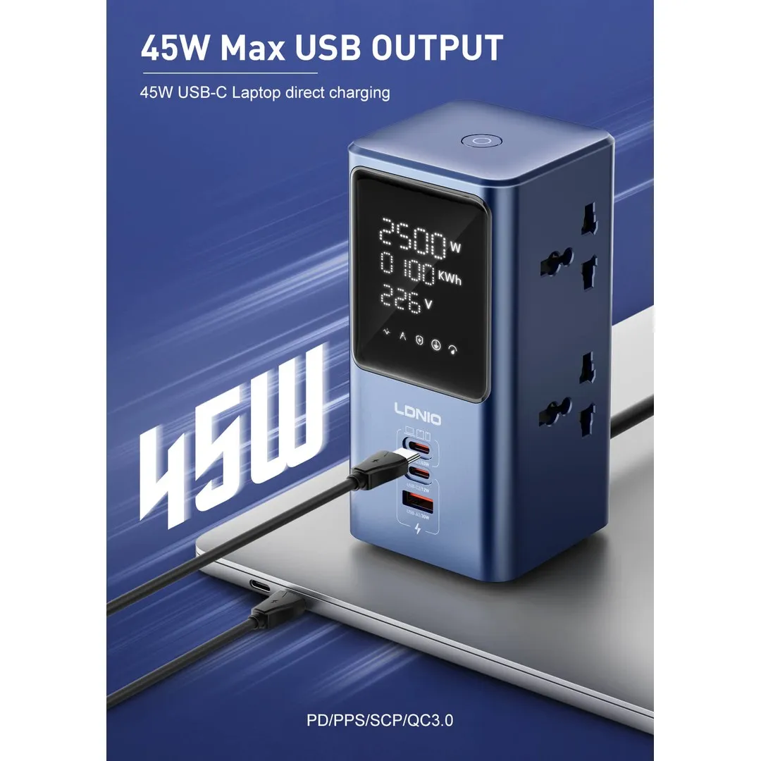 LDNIO  45W PD Charger Tower – Universal Extension Power Socket with LED Light, Fast Charging Power Strip Chargers Adapters Price in Bangladesh - Mobile.com.bd
