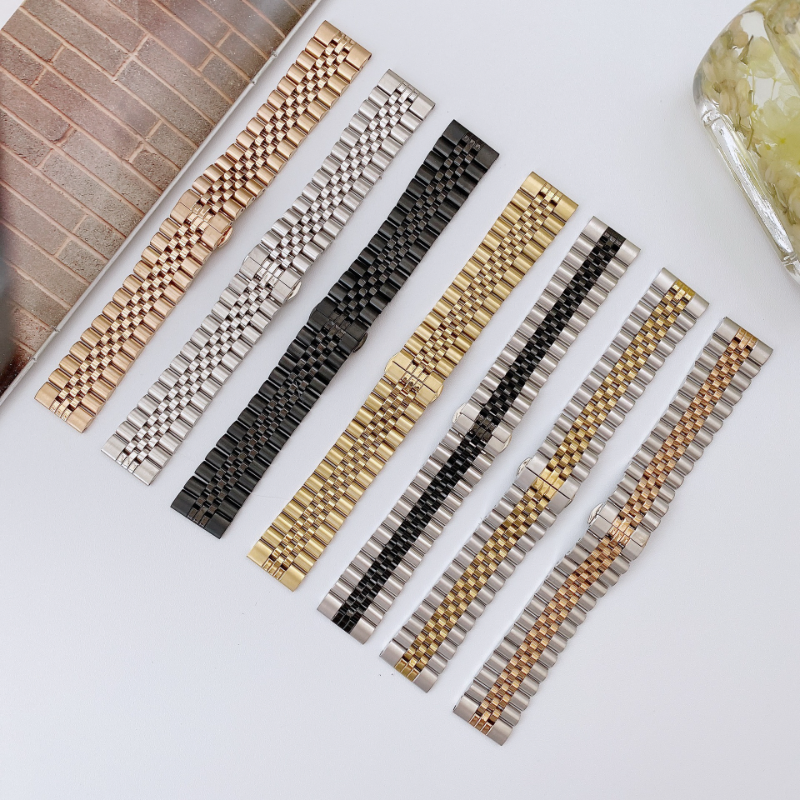 22mm Stainless Steel Five Bead Watch Strap Premium Metal Bracelet for Smartwatches With Butterfly Buckle Jubilee Style - Price in Bangladesh