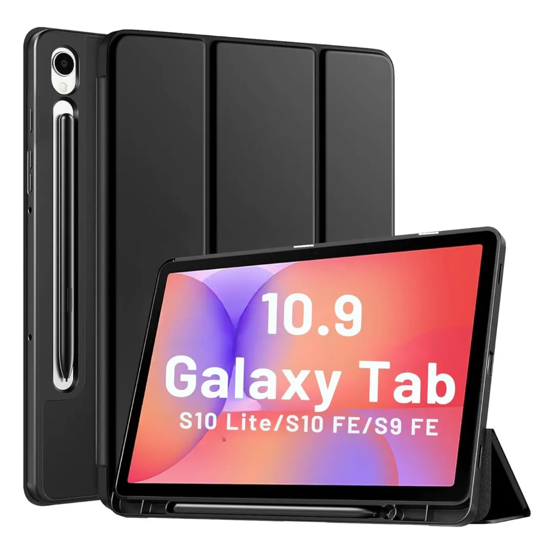 Flip Cover For Samsung Galaxy Tab S10 Lite 10.9"/Tab S9 Fe 10.9 Inch/Tab S9 11"/Tab S10 Fe 10.9" Cover, Soft Flexible Flip Case With S Pen Holder, Auto Sleep Wake, [Recoil Series] - Black Phone Cases & Covers Price in Bangladesh - Mobile.com.bd