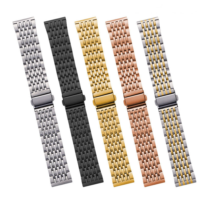 22mm Luxury Stainless Steel Nine Bead Watch Strap Folding Buckle Metal Bracelet for Smart and Classic Watches - Price in Bangladesh