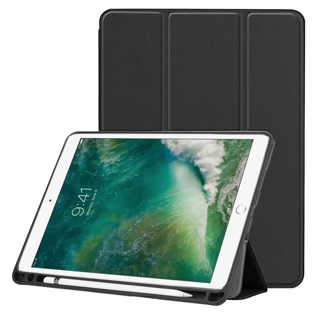 For Apple Ipad Pro 10.5 (2017) 10.5 Inches Luxury Premium Silk Texture Horizontal Flip Leather Cover With 3-Folding Holder Smart Case With Apple Pencil Holder -(Black) For : A1709 (Global); A1852 (China), A1701 (Global) Phone Cases & Covers Price in Bangladesh - Mobile.com.bd