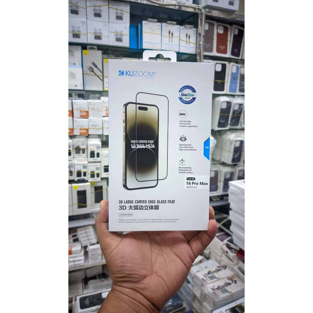 Kuzoom Large Curved Edge Glass Film 3D For Iphone 16 Pro / Iphone 16 Pro Max 2024 Mobile Accessories Price in Bangladesh - Mobile.com.bd