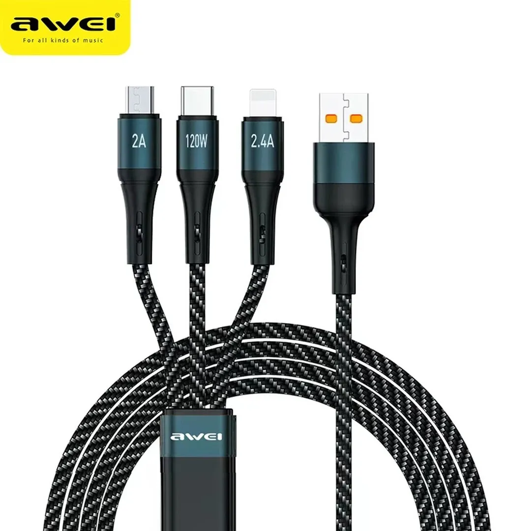AWEI 120W 3in1 fast charging cable 1.2m - Price in Bangladesh
