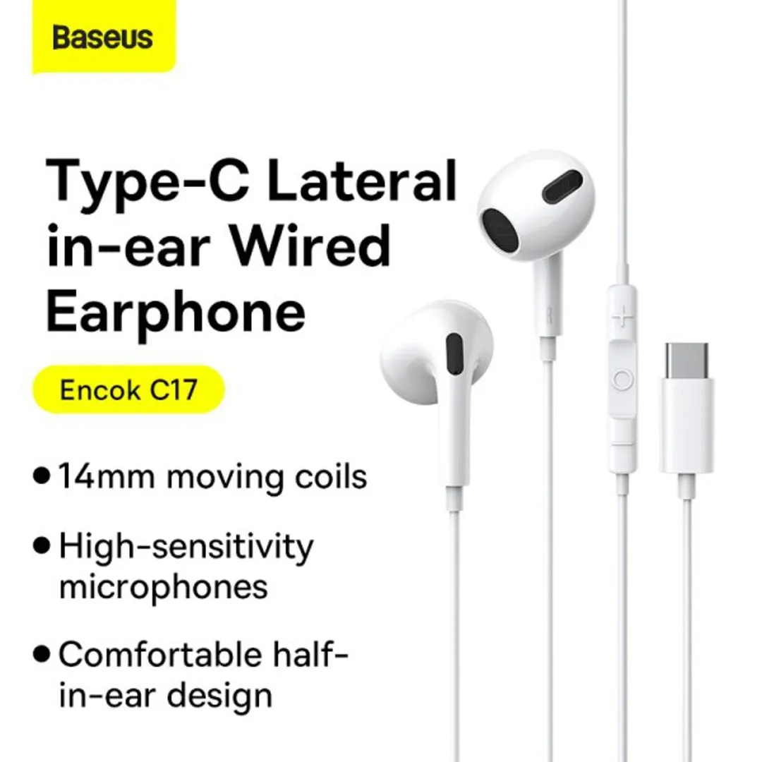 Baseus C17 Type-C Earphones In Ear Hearphone Wired Headset With Mic For Smart Phone - Price in Bangladesh