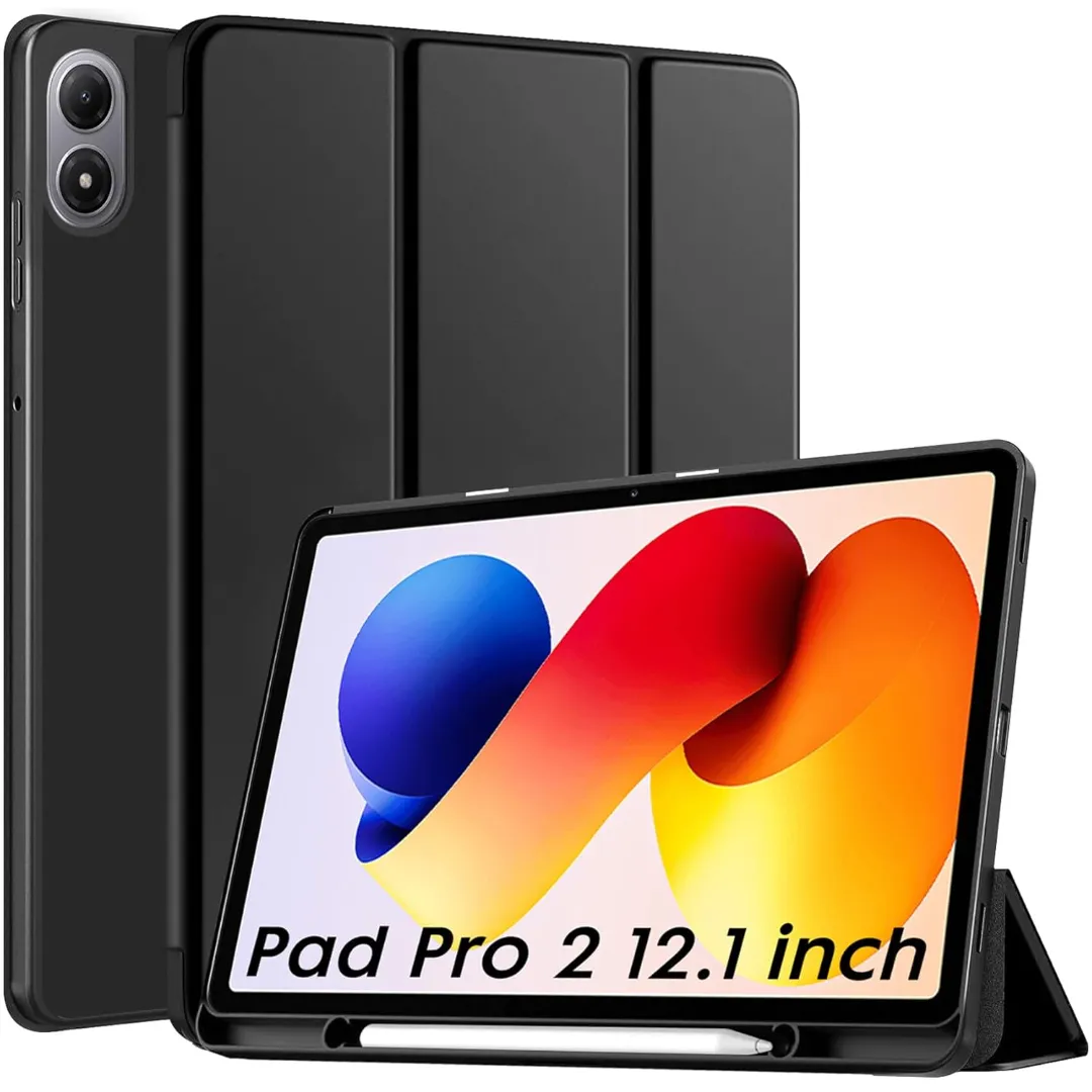 Premium Flip Cover For Redmi Pad 2 Pro 12.1 Inch Cover Case With [Pencil Holder], Trifold Cover Case For Redmi Pad 2 Pro Tablet Cover [Auto Sleep Wake Support] - Black - Navy Blue Phone Cases & Covers Price in Bangladesh - Mobile.com.bd