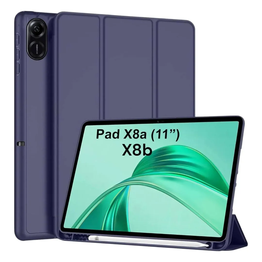 Case For Honor Pad X8A, Pad X8B 11 Inch Tablet Trifold Smart Stand Flip Cover With Pen Holder | Leather Finish | Heat Dissipation Auto Wake-Up/Sleep Mode Tpu Backcover(Black) Phone Cases & Covers Price in Bangladesh - Mobile.com.bd