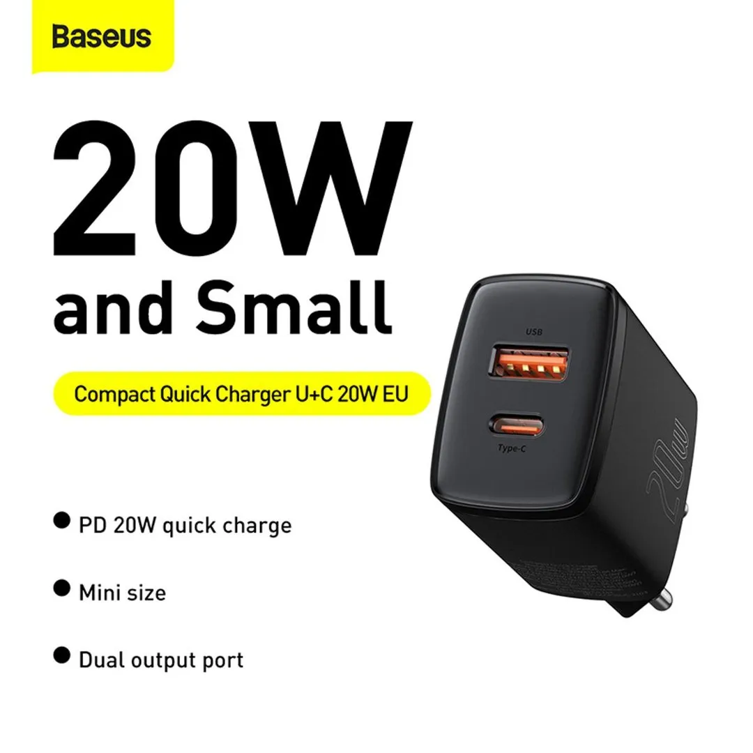 Baseus 20w Usb Charger Holder Type C Pd Quick Charging Dual Port Usb Portable Phone Charger For Ip 12 13 Pro Max 11 Mini 8 Plus - Price in Bangladesh