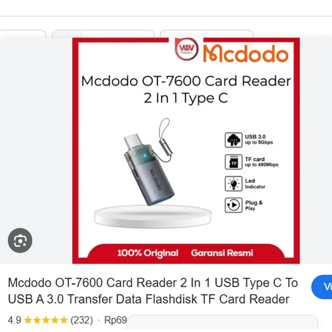 Mcdodo OT-7600 2 in 1 Type C to USB A Adapter Card Reader - Price in Bangladesh
