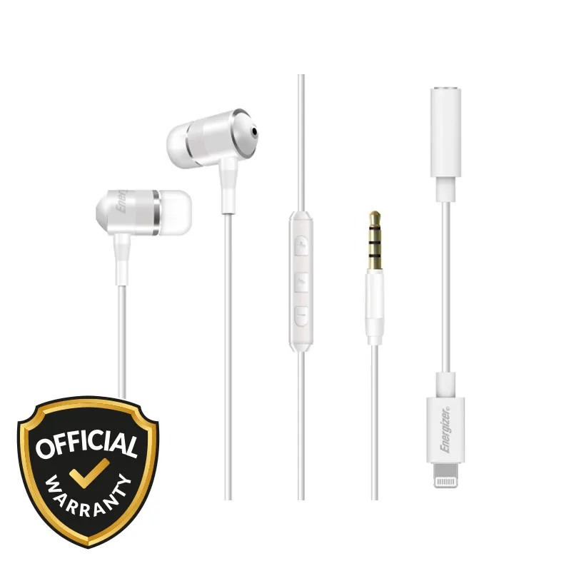 Energizer UIL35WH Wired Earphone with Lightning Audio Converter - White