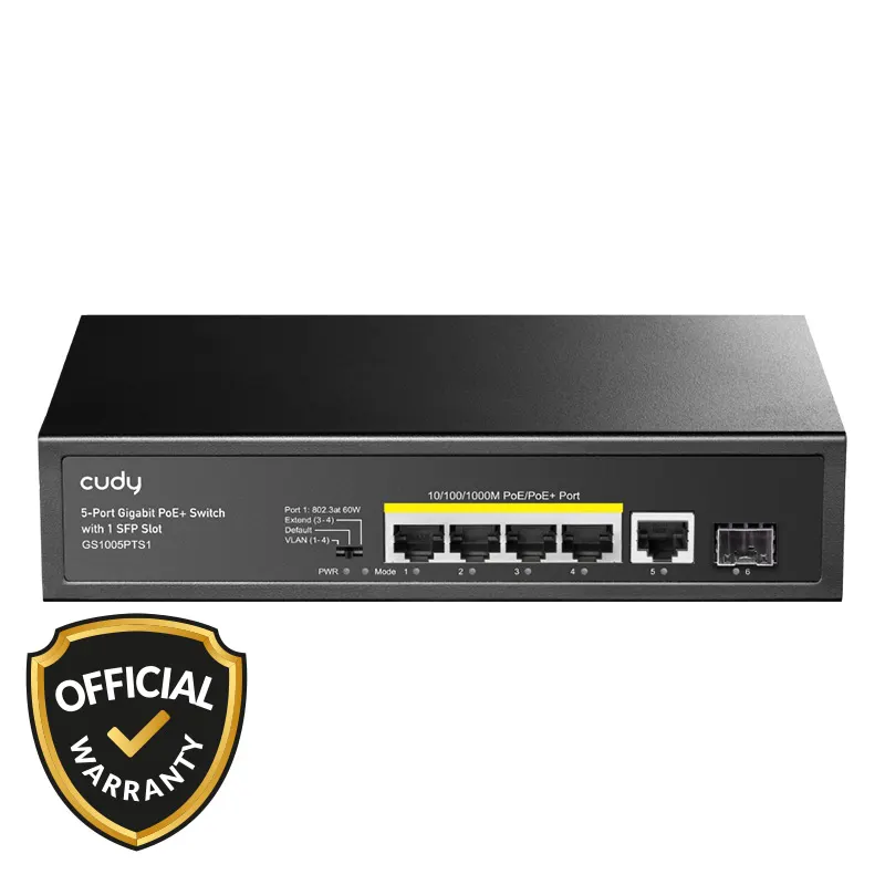 Cudy GS1005PTS1 5 Port Gigabit PoE+ Switch with 1 SFP Slot - Price in Bangladesh